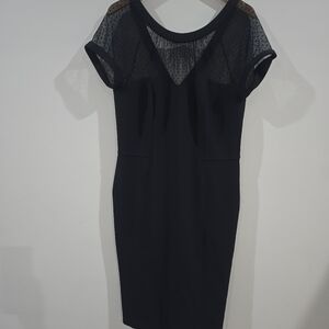 White House Black Market black mesh polka dot sheath dress cap sleeve 14